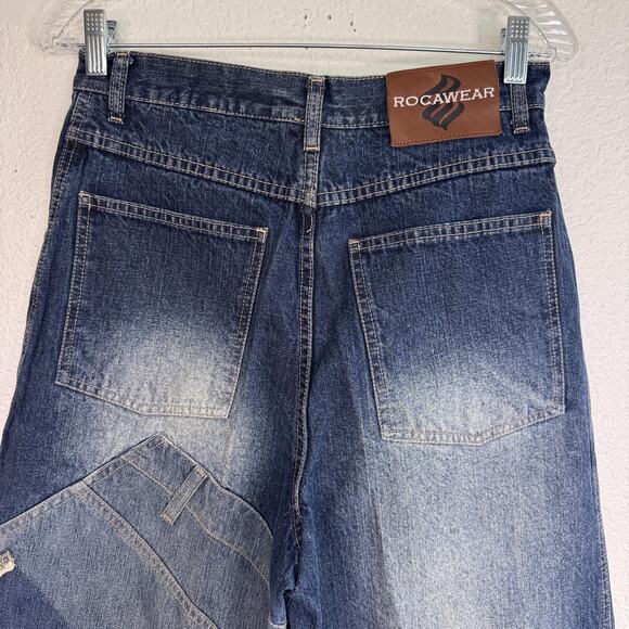 Rocawear Jeans Womens 27 Patchwork Denim Carpenter Baggy Hip Hop Y2K Boys 18? - Picture 10 of 16